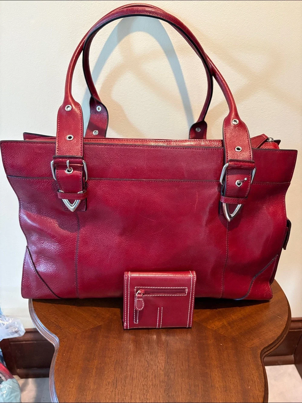Wilsons Leather  computer case  business bag  tote  deep red leather 3 compartme